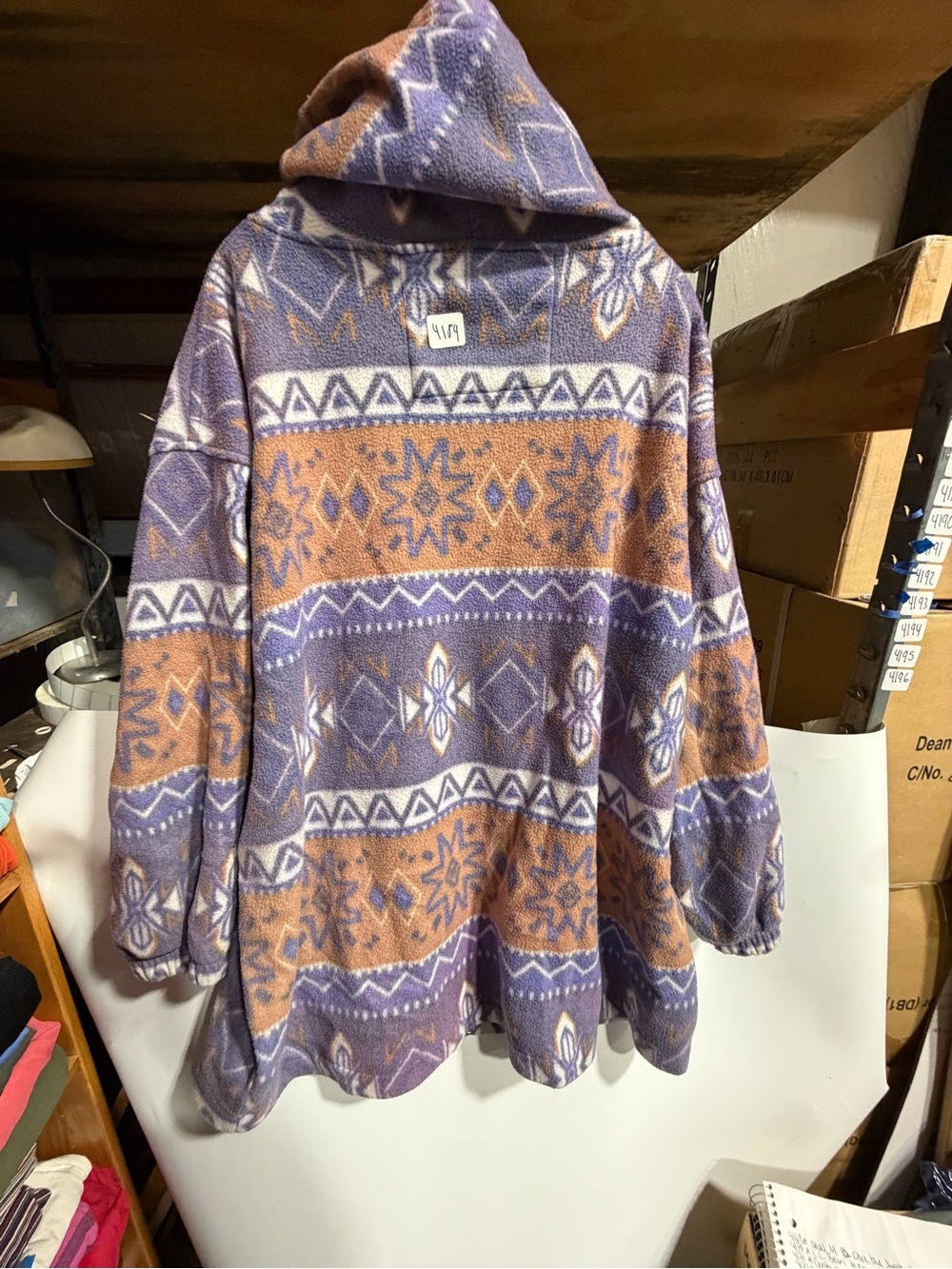 #4184-Hooded Geometric Pattern Puffer Jacket in Lavender and Tan - Picture 3 of 3